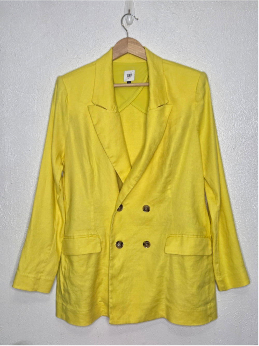 Cabi Yellow Linen Blazer Jacket Women's Size Large Glow Up Double-Breasted